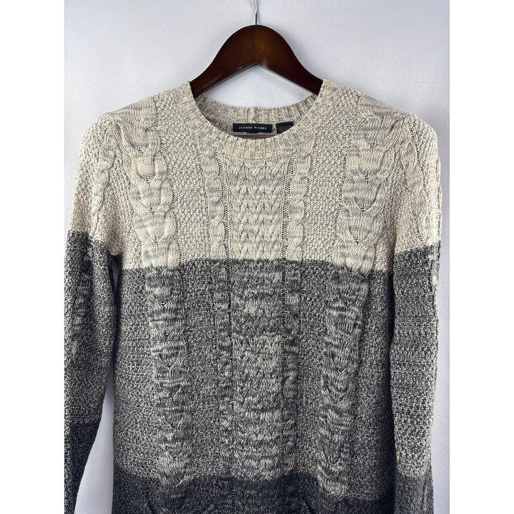 Women’s Jeanne Pierre Small Beige & Gray Striped Sweater - Picture 2 of 4